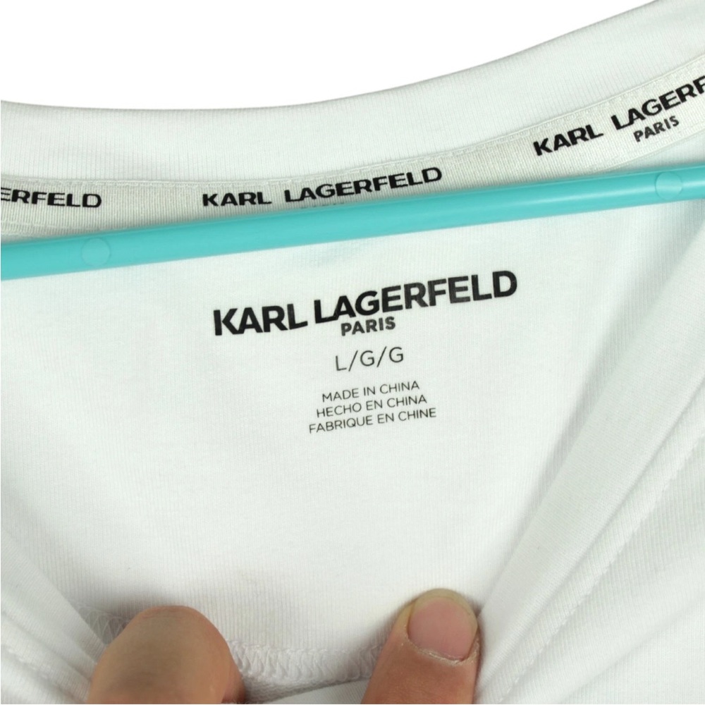 KARL LAGERFELD PARIS Women Tie-Front Top White Size L 3/4 Sleeves NWT - Picture 7 of 15